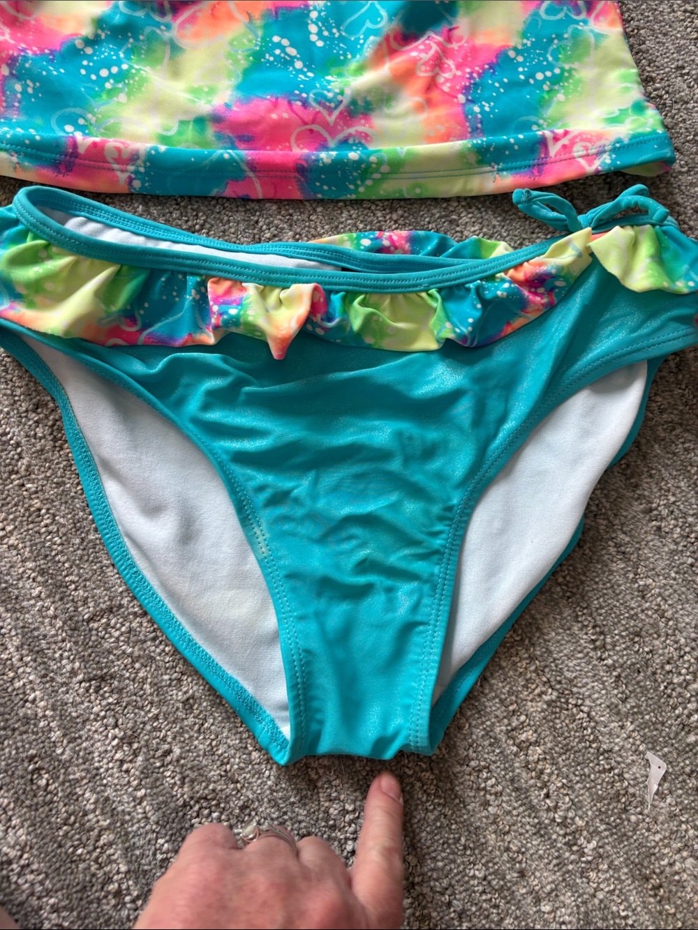 Girls' Turquoise Multicolor Ruffle Tankini Swimsuit - Picture 2 of 6